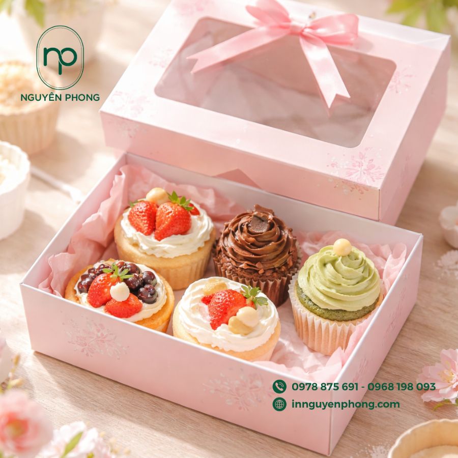 In hộp đựng bánh ngọt xinh xắn